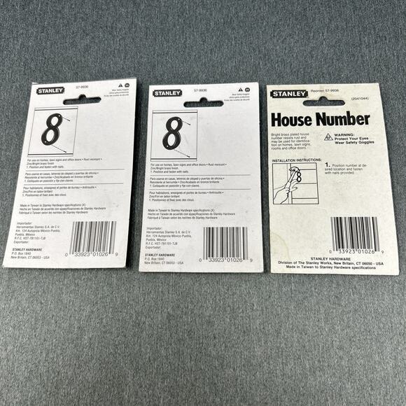 Vintage Stanley House Number 4 Brass Finish 4" Metal Sign NOS Packaged 57-9936 - Picture 7 of 7